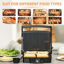 HOMCOM 4 Slice Panini Press Grill, Stainless Steel Sandwich Maker with Non-Stick Double Plates, Locking Lids and Drip Tray, Opens 180 Degrees to Fit Any Type or Size of Food