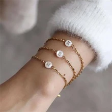 时尚精致首字母女式手链 金色不锈钢链式手链 女士珠宝 1 件 - 金色 - 查看 1