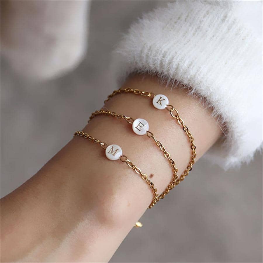 时尚精致首字母女式手链 金色不锈钢链式手链 女士珠宝 1 件 - 金色 - 查看 1