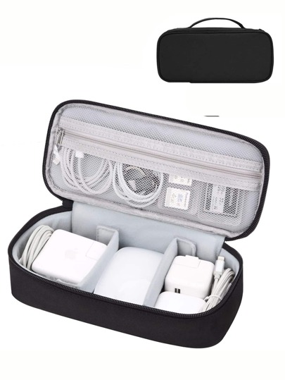 Portable Travel Organizer Bag For Electronic Accessories, Suitable For Cables, Chargers, External Hard Drives, Power Banks, Etc. Random Zipper Design