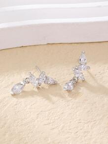 Bông tai hình bướm đính đá Cubic Zirconia - Bạc - Xem 3