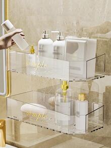 1入組字母圖案透明浴室掛壁式收納現代PS免打孔收納架 - 無色 - 查看 2