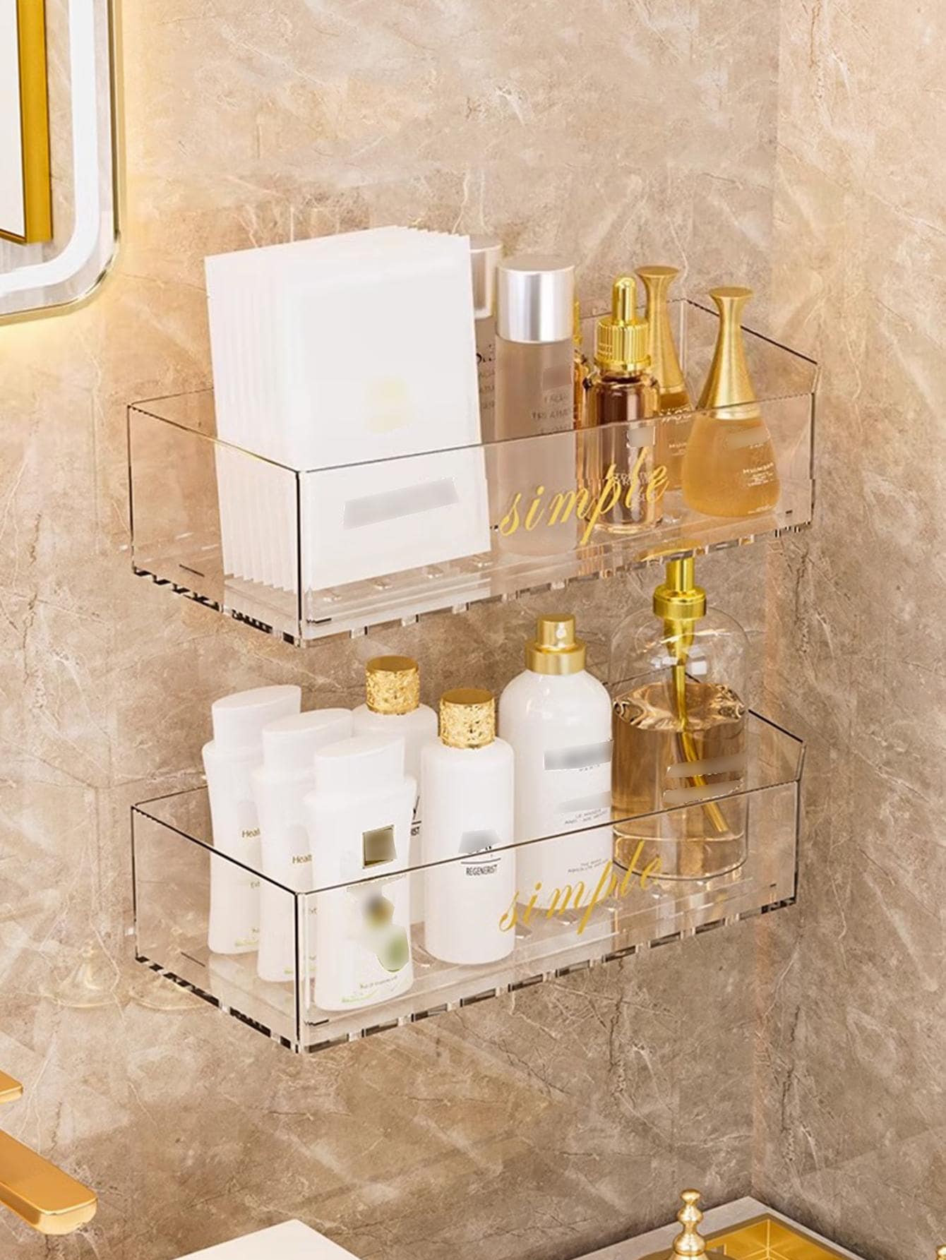 1入組字母圖案透明浴室掛壁式收納現代PS免打孔收納架 - 無色 - 查看 1