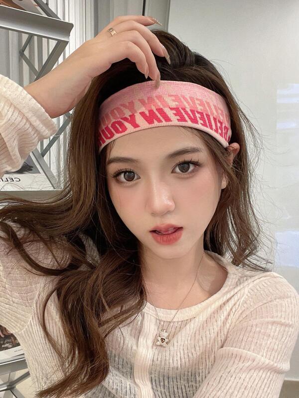 1pc Women's Wide Knit Sports Headband, Fashionable And Versatile, Personalized Headband Hair Accessory Street,Gym Valentine's Day Valentines Turban Headband Sweatband