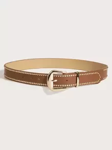 1pc Western Vintage Handcraft Studded Buckle PU Leather Belt, Versatile For Jeans, Dresses, Street Style Summer, School Fall, Autumn, Halloween - Camel - View 2