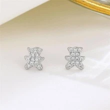 OMID 時尚方晶鋯石熊純銀耳釘適合女士日常裝飾 - 耳環 - 查看 4