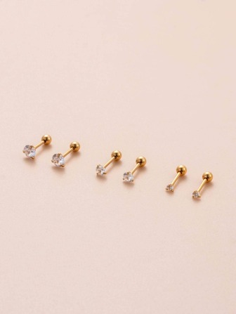 3對/套方晶鋯石裝飾耳釘