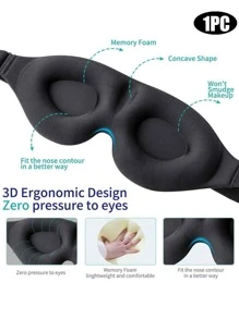 1入組男士女士睡眠眼罩，3D 輪廓罩杯睡眠面罩和眼罩，凹面模壓夜間睡眠面罩，遮光，柔軟舒適眼罩，適合旅行瑜伽午睡，黑色 - 黑色 - 查看 1