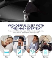 1入組男士女士睡眠眼罩，3D 輪廓罩杯睡眠面罩和眼罩，凹面模壓夜間睡眠面罩，遮光，柔軟舒適眼罩，適合旅行瑜伽午睡，黑色 - 黑色 - 查看 4
