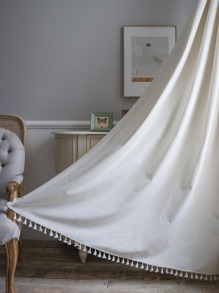 1 rèm phòng ngủ trơn Bubaba, rèm che nắng bằng polyester tối giản Boho có tua rua trang trí, thích hợp cho phòng khách, phòng ngủ, nhà bếp, phòng ăn, phòng tập thể dục, hiên nhà, mọi mùa, trang trí ngày lễ - Màu be - Xem 1