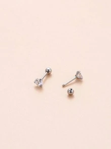 3 cặp/bộ Bông tai trang trí bằng đá Cubic Zirconia - Bạc - Xem 3
