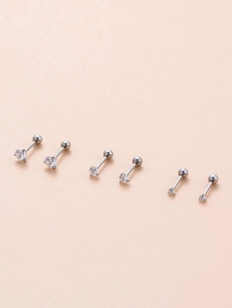 3pairs/set Cubic Zirconia Decor Stud Earrings