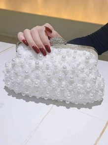 閃亮、迷人、優雅的花朵和珍珠裝飾晚宴手提袋,為派對女孩、女性提供完美選擇,適用於聚會、婚禮、舞會、晚宴,是女性的最佳禮物 - 白色 - 查看 4