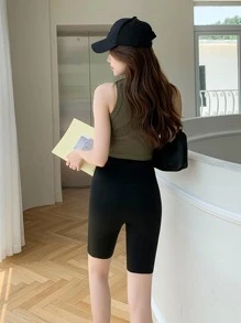 Solid Cycling Shorts - Black - View 4