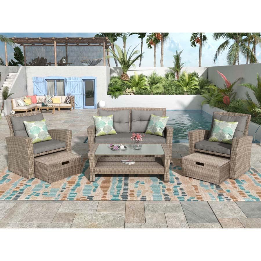 MERAX Patio Furniture Set, 4 Piece Outdoor Conversation Set All Weather Wicker Sectional Sofa With Ottoman And Cushions - Grey - View 1