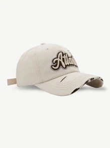 1pc Men Letter Embroidered Ripped Casual Baseball Cap For Daily Life Street - White - View 3