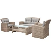 MERAX Patio Furniture Set, 4 Piece Outdoor Conversation Set All Weather Wicker Sectional Sofa With Ottoman And Cushions - Grey - View 3