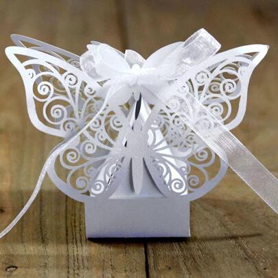10pcs/set Paper Gift Box, Hollow Out Butterfly Decor Gift Box For Party