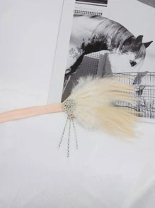 1入組女士羽毛圖案和水鑽流蘇裝飾時尚髮帶適合派對 - 米色 - 查看 4