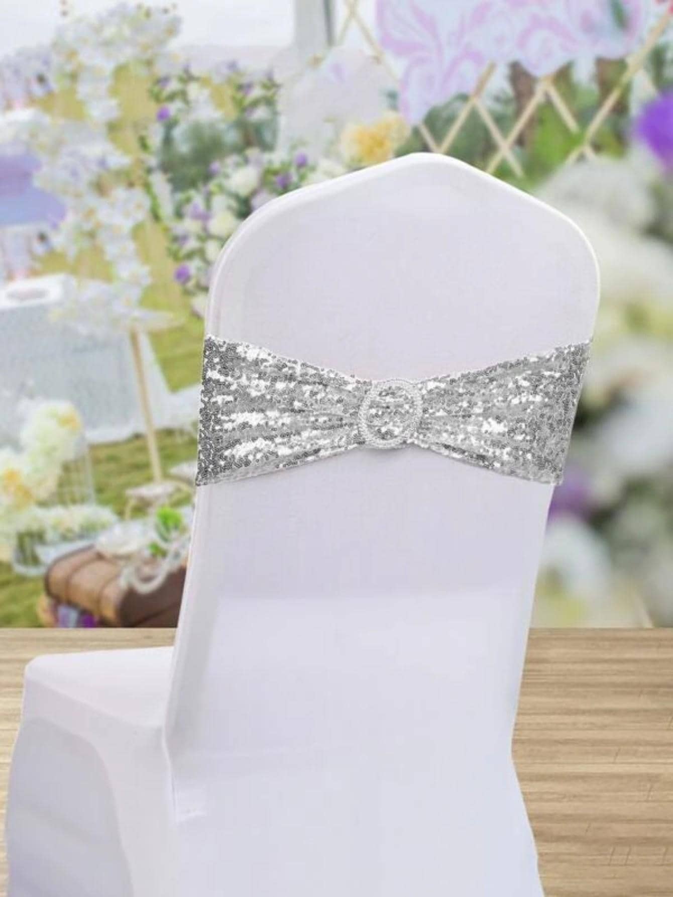 1入組戒指裝飾亮片椅子現代滌綸椅子腰帶適合派對 - 白色 - 查看 1