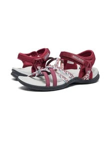MEGNYA Hiking Sandals for Women, Comfortable Walking Sandals Hook Loop Strap, Sports Lightweight Slides - Burgundy - View 2