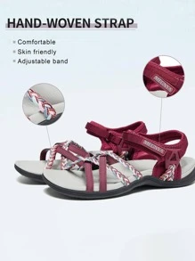 MEGNYA Hiking Sandals for Women, Comfortable Walking Sandals Hook Loop Strap, Sports Lightweight Slides - Burgundy - View 3