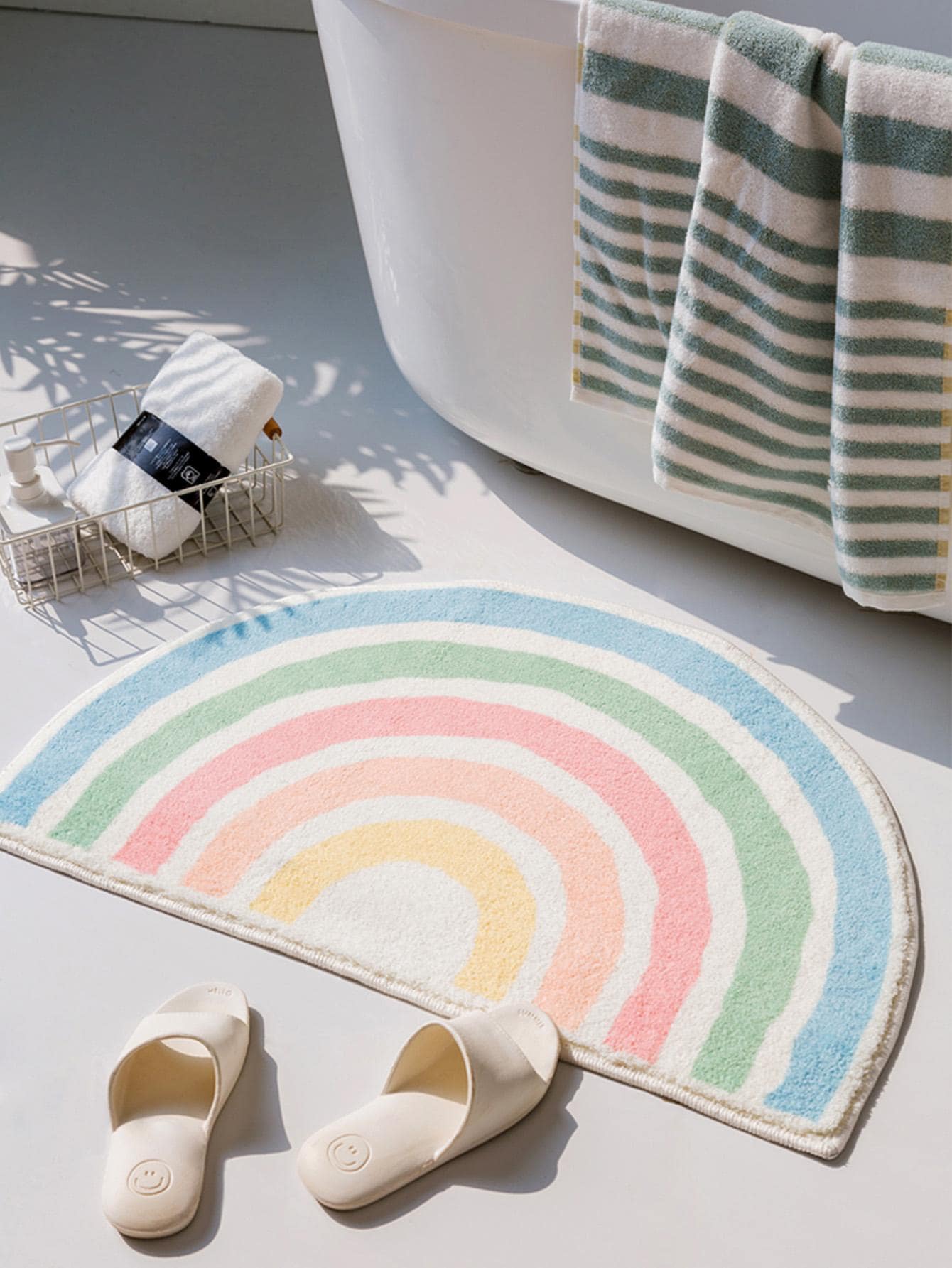 1 pieza de Alfombra de baño antideslizante con patrón de arco iris, moderna alfombra acrílica absorbente para inodoro, decoración de baño y habitación - Multicolor - Ver 1