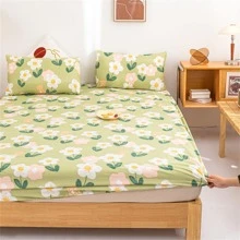 1pc Flower Pattern Fitted Sheet, Modern Fabric Fitted Bottom Sheet For Bedroom - Multicolor - View 7