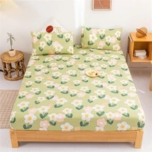 1pc Flower Pattern Fitted Sheet, Modern Fabric Fitted Bottom Sheet For Bedroom - Multicolor - View 6