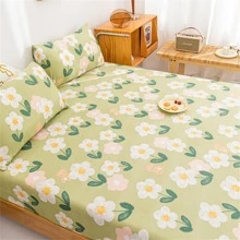 1pc Flower Pattern Fitted Sheet, Modern Fabric Fitted Bottom Sheet For Bedroom - Multicolor - View 3