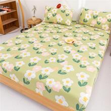 1pc Flower Pattern Fitted Sheet, Modern Fabric Fitted Bottom Sheet For Bedroom - Multicolor - View 5