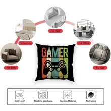 1pc Gamepad & Letter Graphic Cushion Cover Without Filler, Modern Fabric Decorative Throw Pillow Case For Living Room And Bedroom - Multicolor - View 6