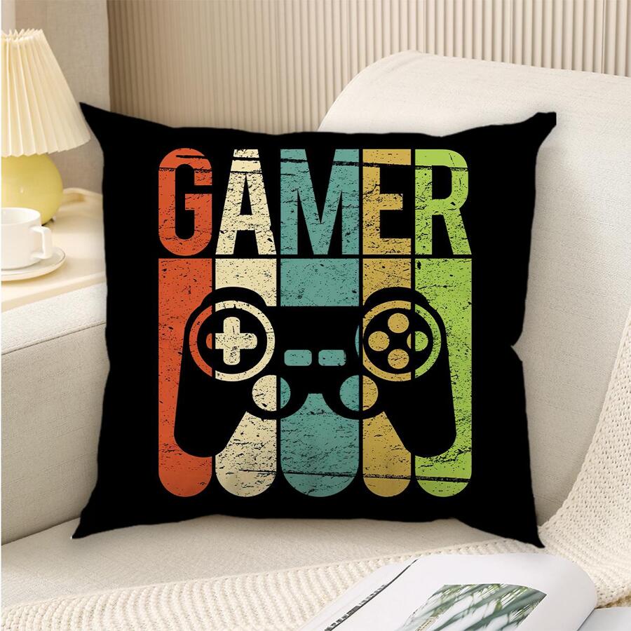 1pc Gamepad & Letter Graphic Cushion Cover Without Filler, Modern Fabric Decorative Throw Pillow Case For Living Room And Bedroom - Multicolor - View 1