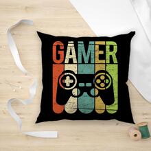 1pc Gamepad & Letter Graphic Cushion Cover Without Filler, Modern Fabric Decorative Throw Pillow Case For Living Room And Bedroom - Multicolor - View 3