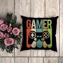1pc Gamepad & Letter Graphic Cushion Cover Without Filler, Modern Fabric Decorative Throw Pillow Case For Living Room And Bedroom - Multicolor - View 4