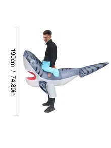 1 pieza Disfraz tiburón de dibujos animados diseño fiesta inflable - Gris - Ver 5