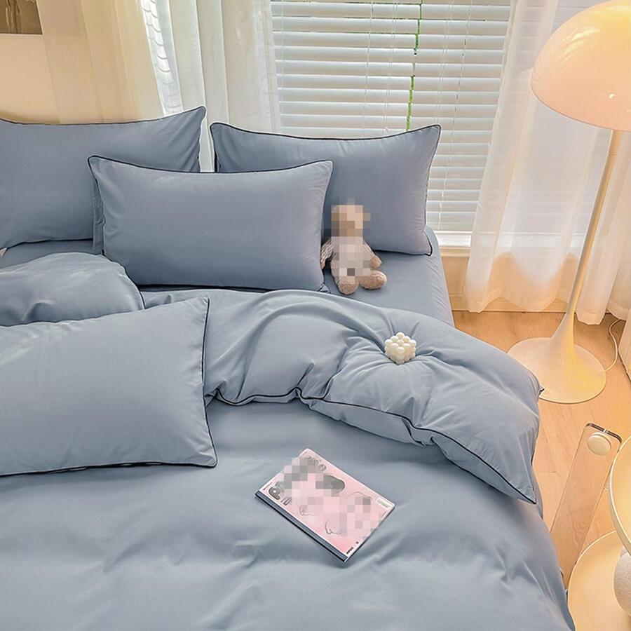4pcs Polyester Chất xơ Màu thuần Bộ Ga Giường , Bao gồm Chăn Vừa vặn , Vỏ chăn Duvet Và Vỏ gối - Đối với Cỡ lớn Giường ( ) , Có sẵn In 3 Kích thước , 25cm Chiều sâu - Xám - Xem 1