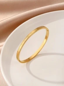 Roman Numerals Detail Bangle - Yellow Gold - View 1