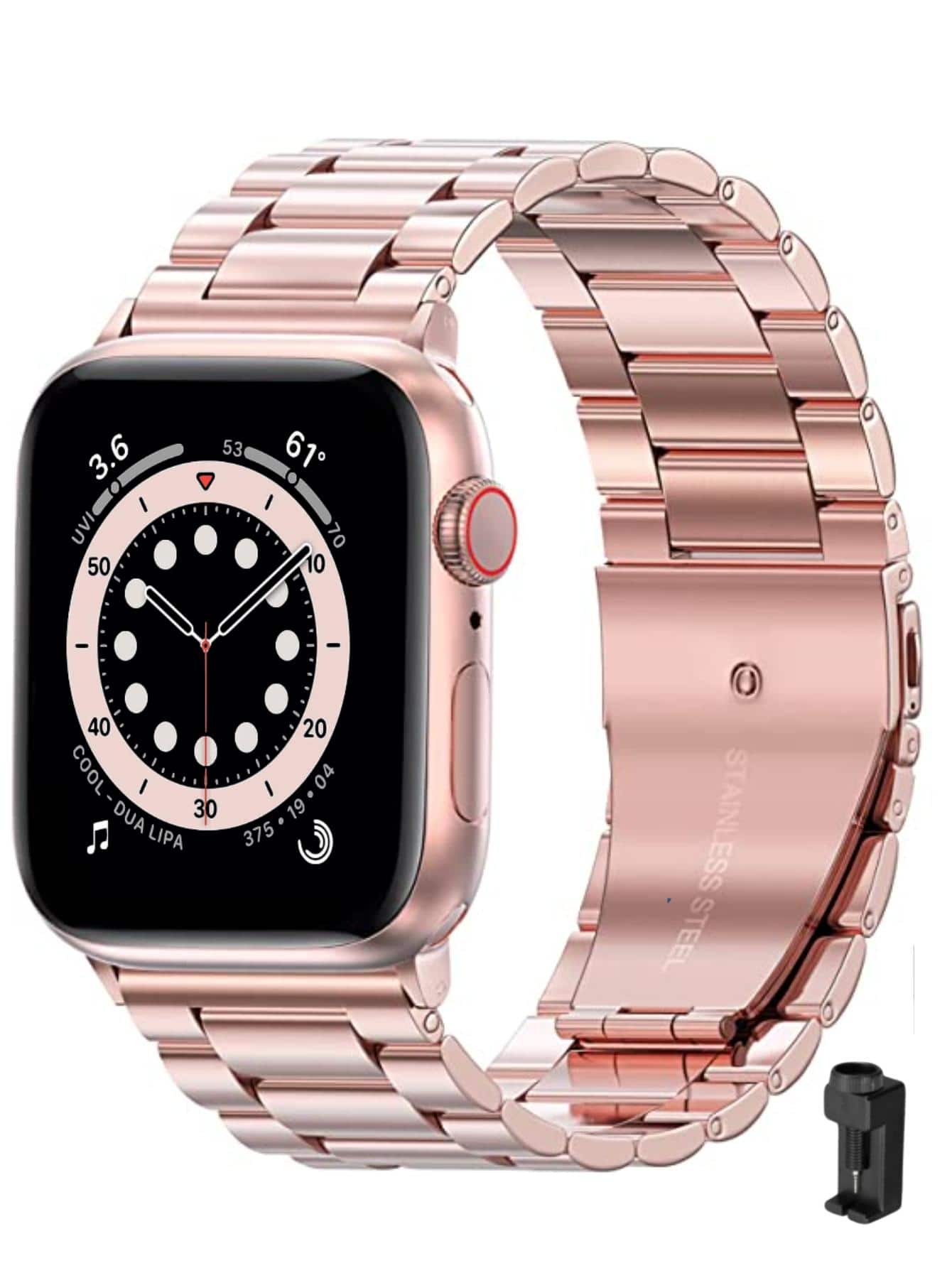 男女商務休閒時尚不銹鋼金屬手錶帶，適用於Apple Watch 42mm/44mm/45mm/49mm/38mm/40mm/41mm，適用於Apple Watch 8/7/6/5/4/3/2/1/Se/Se2/Ultra活動手鍊，附贈免費拆卸工具 - 粉色 - 查看 1