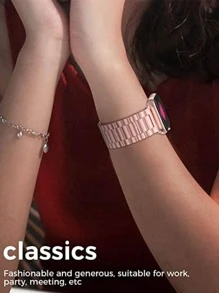 男女商務休閒時尚不銹鋼金屬手錶帶，適用於Apple Watch 42mm/44mm/45mm/49mm/38mm/40mm/41mm，適用於Apple Watch 8/7/6/5/4/3/2/1/Se/Se2/Ultra活動手鍊，附贈免費拆卸工具 - 粉色 - 查看 4