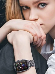 男女適用的商務休閒時尚不鏽鋼金屬表帶,適用於apple Watch 42mm/44mm/45mm/49mm/38mm/40mm/41mm系列8/7/6/5/4/3/2/1/se/se2/ultra Strap Bracelet。附贈免拆裝工具 - 灰色 - 查看 3