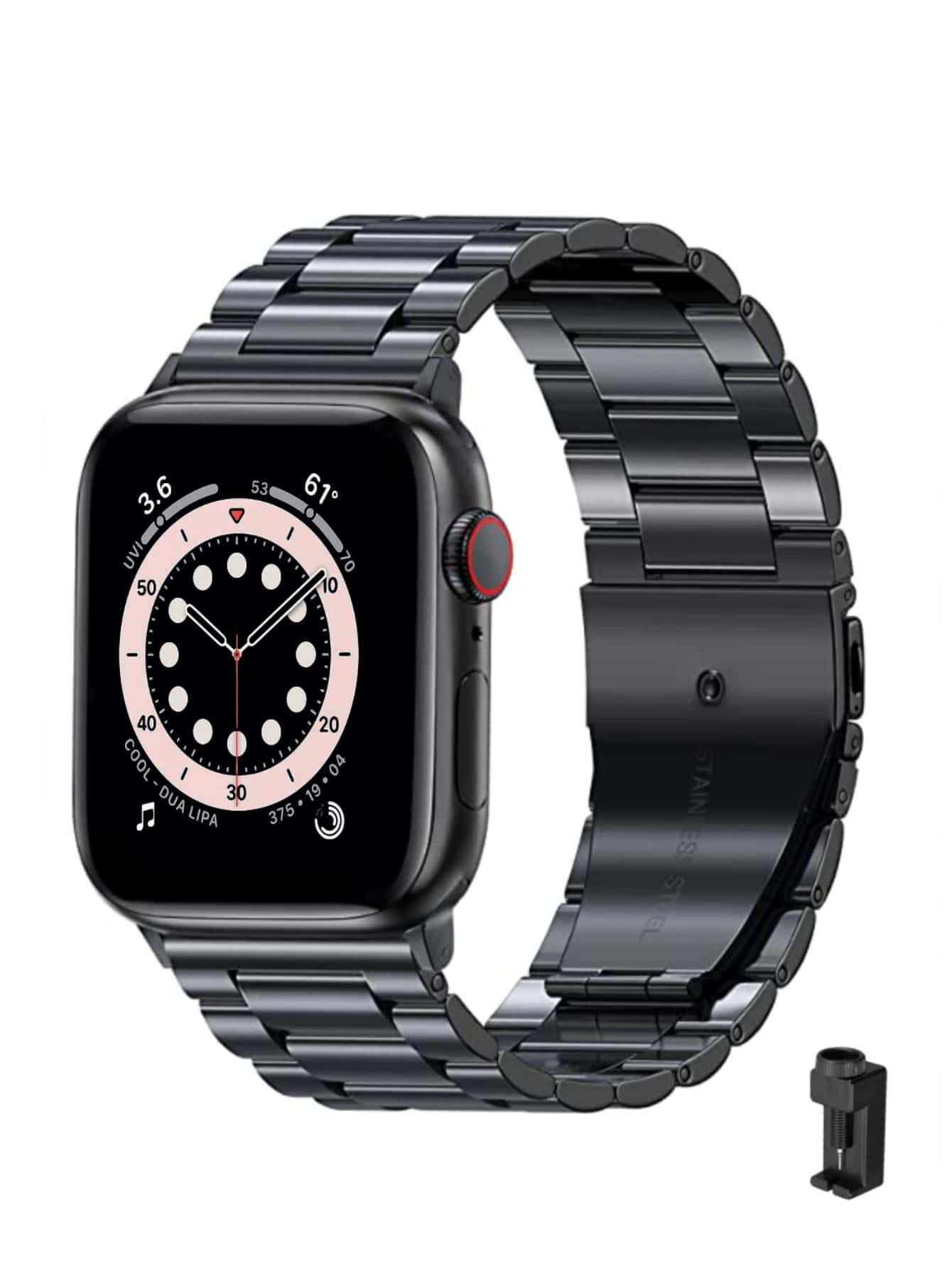 男女適用的商務休閒時尚不鏽鋼金屬表帶,適用於apple Watch 42mm/44mm/45mm/49mm/38mm/40mm/41mm系列8/7/6/5/4/3/2/1/se/se2/ultra Strap Bracelet。附贈免拆裝工具 - 灰色 - 查看 1