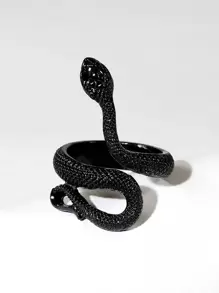 1枚复古经典蛇形戒指，男女皆宜的情侣戒指 - 黑色 - 查看 1