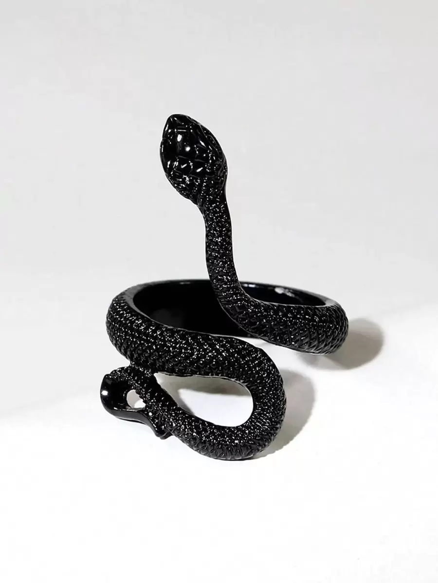 1枚复古经典蛇形戒指，男女皆宜的情侣戒指 - 黑色 - 查看 1