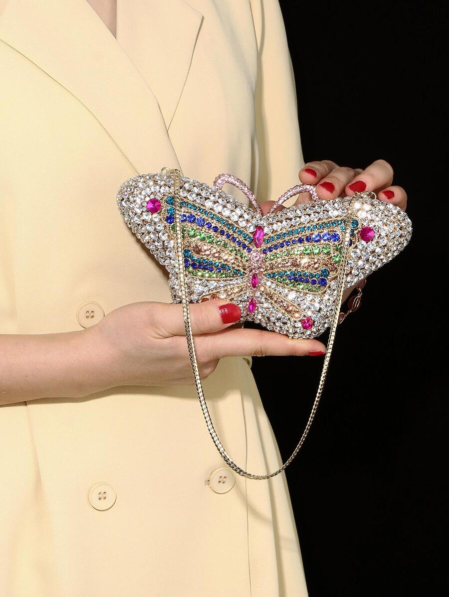 Crystal Bag Mini Novelty Bag, Rhinestone Decor Butterfly Design For Party,Party Rhinestone Handbag,Evening Bag Valentines - Multicolor - View 1