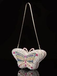 Crystal Bag Mini Novelty Bag, Rhinestone Decor Butterfly Design For Party,Party Rhinestone Handbag,Evening Bag Valentines - Multicolor - View 3