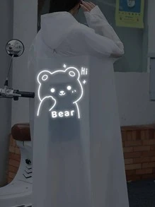 1入組PVC雨衣，現代熊和字母圖形戶外雨披 - 白色 - 查看 3