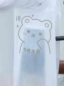 1入組PVC雨衣，現代熊和字母圖形戶外雨披 - 白色 - 查看 6