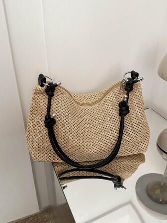 新款時尚時尚復古草編帶大容量單肩包女士