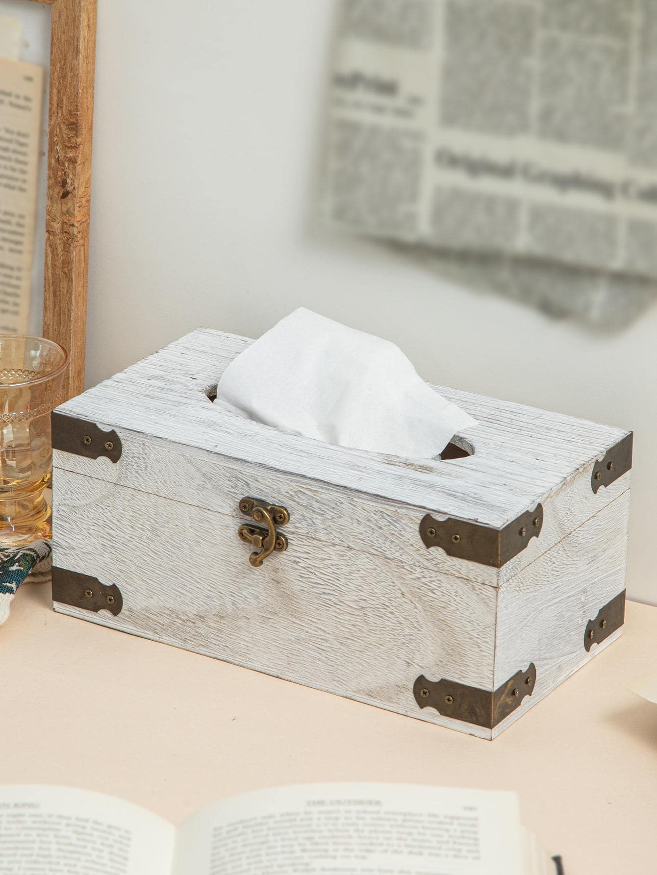 Hộp đựng khăn giấy bằng gỗ 1pc - Màu be - Xem 1